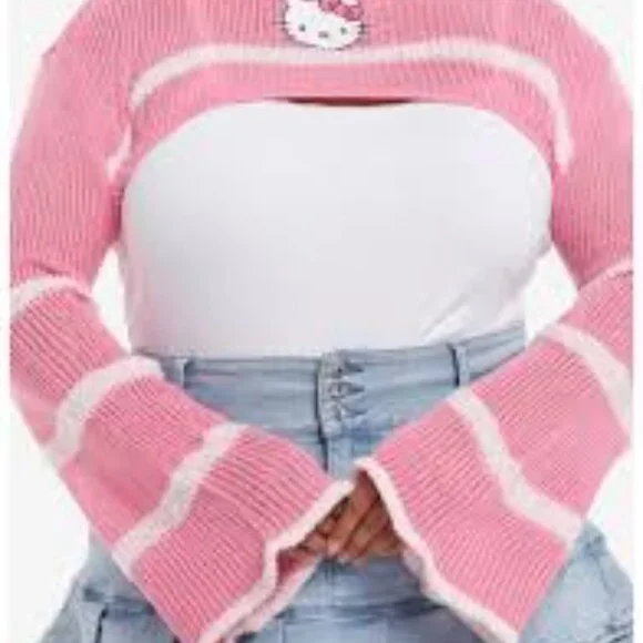 Hello Kitty Stripe Bolero Crop Shrug Hot Topic Women Pink and White SM - Picture 7 of 7